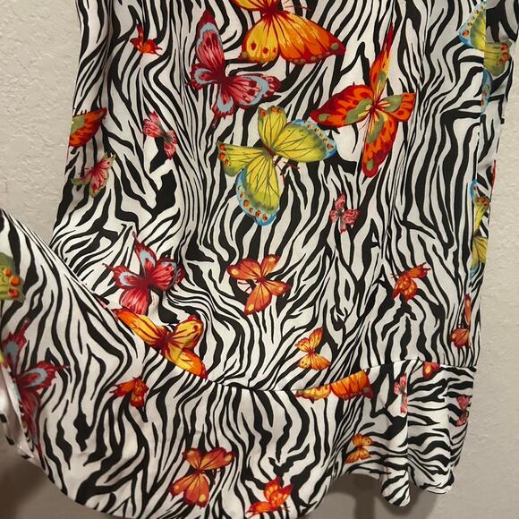 Le Suit Y2K/90s Black and white zebra butterfly print midi skirt - Picture 3 of 8